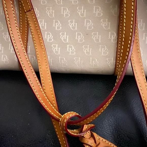 Dooney & Burke canvas rectangular satchel tan and brown - Picture 8 of 12